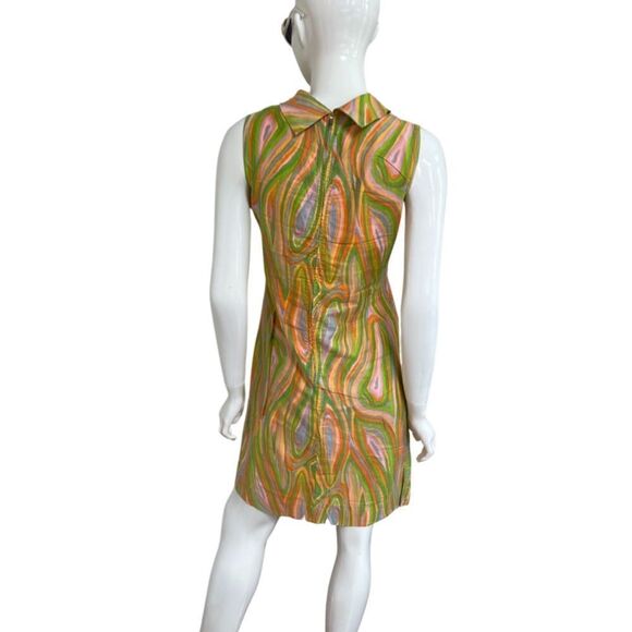 Groovy Handmade One of a Kind 60s / 70s Psychedelic Swirl Mock Neck Mini Dress - Picture 5 of 11